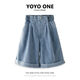 Ikano I.Karnow Girls Denim Shorts Sommer 2025 Neue Kinder mit mittlerer Hose dünne Sommer-Sommer-Outfit modische Hose außerhalb 1450 Blau + 9922 Weiß [Set] 150