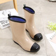 Xili mid-tube rain boots for women fashion style mid-top waterproof shoes for going out Korean version rain boots kitchen work anti-slip shoes rubber boots khaki 36