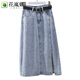 Hua Lanna 2025 Neue helle Farbschlitz-Jeansrock für Frauen mit hoher Taille, schlanker Rock mit mittlerer Länge mit Hüft-A-Line-Regenschirm-Rock Sommer 9882 Light Retro Blue L.