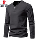 Pierre Cardin Henry heavyweight men's long-sleeved T-shirt with spring and autumn slim casual v-neck solid color bottoming shirt clothes top dark gray L