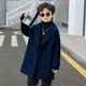 Disney (Disney) Boys Korean Version Thick Woolen Coat Children's Autumn and Winter New Double-breasted Medium-Length Woolen Windbreaker Coat Lake Green Cotton and Thickened Winter Style L-140 Recommended Height 130cm