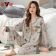 Yalu pajamas for women in autumn and winter pure cotton long-sleeved cardigan spring and autumn cartoon bear cute women's cotton home clothing set 9221 M (80-100Jin [Jin equals 0.5 kg])
