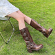 
Feyuega Knight Boots Women's Retro Maillard Thick Heel Belt Buckle Martin Boots But Knee Boots New Western Denim Boots Brown 37