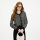 Fan Silann striped knitted cardigan jacket for women in autumn and winter 2024 new sweater vest two-piece set 14105 black cardigan S