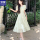 
ROMON French temperament square collar large size dress for women in summer 2025 new high-end style waist-hugging and slimming first love long skirt. Rattan flower light green [version good droop] L [105-115Jin [Jin equals about 0.5 kg]]