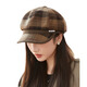 Jimmy leaf hat women's autumn and winter new plaid octagonal hat literary age-reducing beret British retro woolen newsboy hat coffee color one size M (56-58cm)