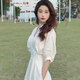 
Manyi French white waist-hugging temperament dress for women 2025 new summer and autumn V-neck tea break long high-end fairy skirt French white shirt dress L