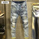 
Zhidou Dou light-colored nine-point jeans men's slim elastic small feet pants men's Korean style fashion brand beggar ripped thin style 9767 28