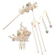 Hanfu ancient style hairpin headdress tassel step shake super fairy silk flower hairpin hair fork full set of hair accessories tiara ancient costume accessories Xia Zhi - (hairpin + hair comb + earrings) (ear hook style)