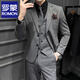 ROMON Groom's Suit Men's Business Professional Formal Wedding Dress Casual British Style Slim Suit Men's Jacket Medium Gray Two Buttons Suit Jacket XL 124-134Jin Jin equals 0.5 kg Wear