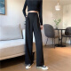 Clever black suit pants for women in spring and autumn thin Korean style high waist drooping and slimming straight loose wide-leg floor casual trousers 1047# [Black one button] M [Suggested 94-108Jin[Jin equals 0.5 kg]]