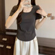 妃丽慕尚2025夏季新款正肩方领短袖t恤女不规则鱼骨显瘦小个子遮肚上衣潮 829白色 XL 建议120-140斤】