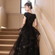 LIBAIXIN Schwarzes Abendkleid 2025 Neues Stil Bankett leichte Luxus Nische High-End-Host-Abschluss-Zeremonie Performance Kleid Kleid Schwarz XL suggeriert 110-120jin [Jin entspricht 0,5 kg]