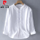 皮尔卡丹（pierre cardin）春夏季小立领亚麻衬衫男装长袖无领衬衣休闲圆领棉麻布上衣服外套 9207军绿色 M