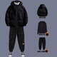 Gxmy down jacket men's cotton casual suit winter new set of trendy matching clothes men's three-piece set black cotton coat + white sweatshirt + 01 overalls plus velvet guard XL