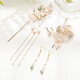 Hanfu ancient style hairpin headdress tassel step shake super fairy silk flower hairpin hair fork full set of hair accessories tiara ancient costume accessories Xia Zhi - (hairpin + hair comb + earrings) (ear hook style)