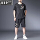 JEEP SPIRIT肥佬冰丝速干T恤男胖子加肥加大码男装夏季休闲运动短袖短裤套装 黑色9922套装 收藏加购优先发货 7XL 250-275斤