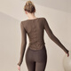 LULU CENTURY Autumn and Winter round neck running sports long-sleeved T-shirt women's slim slim yoga clothing top Pilates training fitness clothing chestnut brown L