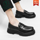Holzspecker-Herren-Slipper 2025 Frühlings- und Herbst-Herrenschuhe erhöhte dicke alleinige glänzende trendige Lederschuhe Lazy Bohnen Schuhe 3519 Schwarz hochwertige Version 38