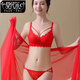 Modal underwear women's red zodiac year women's underwear set lace sexy wire-free push-up four-breasted bra set sweet suit red 80B 36B thickness can be noted