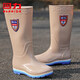 回力雨鞋女高筒厚底防水鞋时尚四季户外保暖雨靴长筒胶鞋耐磨加绒鞋靴 卡其色 38