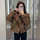 Pierre Cardin fur one-piece lamb plush thick coat for women 2025 autumn and winter new style Maillard short plush leather jacket coffee color M recommended 85-118Jin Jin is equal to less than 0.5 kg