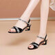 Woodpecker 24 new style new summer leather sandals for women's middle heel hollow fish-mouth shoes color-blocking one-line buckle versatile size 1 black sandals 37
