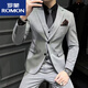 罗蒙（ROMON）男士西服套装男款西装套装休闲男款修身正装西服三件套结婚礼服 黑色双扣/西服+马甲+西裤 9889 L 113-125斤