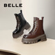 Belle (Belle) Botas de mil capas Fashion Retro Martin Boots Mujeres Hombres espesas Botas cortas B2303DZ4 Black-Fleece 37 (235 mm)