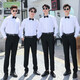 Ning Xinyan best man dress white shirt brother group clothes wedding suit dress men's suit vest strap summer shirt clothing long sleeve shirt + bow tie (SJ) L