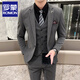 ROMON suit suit men's three-piece groom's wedding dress business formal suit large size slim trendy plaid small suit light gray suit + trousers + vest L