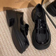 RXXBFB thick-soled loafers women's 2025 spring and summer new high-end women's singles shoes jk uniform with skirt British style leather shoes gloss black 38 (240mm)