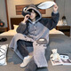 
Blue Road Feng Men's Pajamas Autumn and Winter Coral Velvet Plus Fleece Thickened Teenagers Winter Hooded Large Size Sleeve Home Suit Set 9901 Chinchilla [Sleeve Gown + Pants] Men's L (110-130)