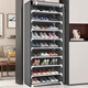 Bo Naling simple shoe rack multi-story rental house large-capacity storage shoe cabinet steel frame non-woven student dust-proof shoe rack storage rack ten-layer nine-grid silver-gray shoe rack