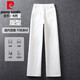 Pierre Cardin Velvet Thickened White Jeans Women's Straight Narrow Wide Leg Pants 2025 New High Waist Slim Winter Long Pants White Velvet XL