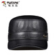 Woodpecker sheepskin hat men's autumn and winter genuine leather hat men's duck tongue flat cap for middle-aged and elderly people warm and cotton-fashionable seal black sheepskin thin style (no ear protection) XXL (59-60cm) small internal adjustment