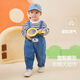 Dudu baby denim overalls spring and autumn new boys' pants spring style girls' trousers children's spring VIP denim blue 90