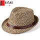 Lucaly Hat Strohhut mittleren Alters und älterer Mode Top Hat Stroh gewebtes Britisch-Retro-Jazz-Sonnenhut Gentleman Weiß One Size (55-59 cm)