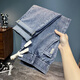 
2025 spring and summer thin elastic waistless jeans men's lace-up simple loose large size casual elastic harem pants light blue 2385 thin model 33 (recommended 145-155Jin [Jin equals 0.5 kg])