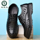 Spechts Sandalen für Herren Sommer Neues echtes Leder atmungsaktives lässig Lederschuhe für Herren Hollow Hole Schuhe Weiche Sohle Vaters Schuhe 6627 Black Hollow 41
