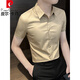 Pierre Cardin Nadelstreifenhemd kurzärmelig 2024 Neue Männer sexy hübsche Kleidung Herren Sommereis-Seide bestickter Hemd weiß 4xl [Empfohlen 185 Jin [Jin ist gleich 0,5 kg]]