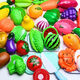 Meibosen-Kindersimulation geschnitten Obstspielzeug geschnitten Leche Pizza Gemüse Dampfer Jungen und Mädchen spielen Hausgeschnitten Look Set 24-teiliges Set zufälliger Obst und Gemüse + Pizza + Aufbewahrungskorb