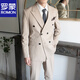 ROMON lapel collar double-breasted suit men's suit wedding groom's style formal groomsman suit men's suit three-piece high-end medium gray jacket + pants L