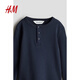 H&M children's clothing boys' T-shirt autumn casual comfortable fashion round neck cotton henley shirt 1233749 navy blue 120 60