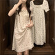 Pei Ruan Xia pajamas dress for women girls college student floral princess style short-sleeved home clothes nightgown summer QSM_J829 short-sleeved skirt square collar tie-peach heart powder M 160
