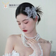 Jingga retro white lace embroidery pattern high sense headdress 2024 wedding main wedding dress versatile hair accessories white lace embroidery headdress + feathers (one pair c