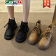Cartelo Big Yellow Boots Boots épaisses Sole Martin pour femmes 2025 Printemps et automne Nouvelle petite hauteur enracinant en dentelle rétro de style britannique Boots courts jaunes 36