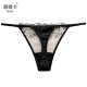 Bitica underwear women's mulberry silk sexy thong one-thread thin strap T-pants lace hollow transparent seamless low-waist trousers peacock black one size