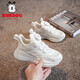 Babudou zapatillas para niños zapatos blancos para niños 2025 primavera nueva malla transpirable zapatos casuales sólidos suaves zapatos deportivos perla blanca 13547 (red doble) 26 longitud interior 16.6 cm