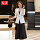 Wuwo high-end professional suit women's suit suit jacket inner strap dress for women summer temperament slim outer skirt 9711 black jacket + green dress XL